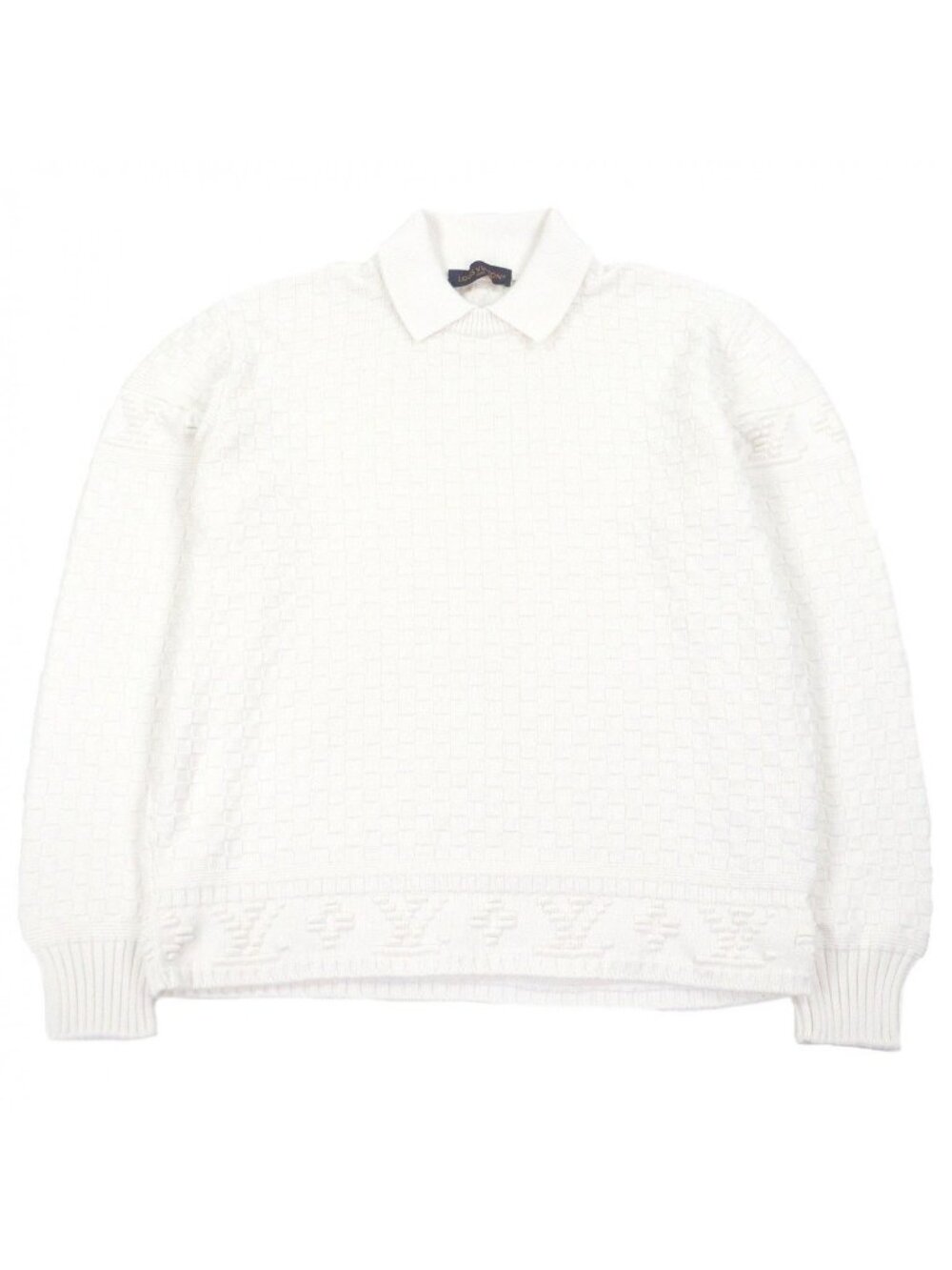 Louis Vuitton Damier Monogram Knit Polo Shirt Sweater Ivory XXL